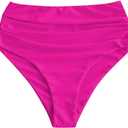 ZAFUL Women High Waisted Bikini Bottoms High Cut Tummy Control Bathing Suit Bottoms Swimsuit Bottom (Magenta, XL)