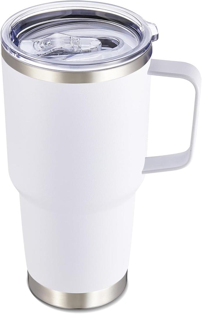 30 oz Tumbler with Handle and Lid, Stainless Steel Tumblers Double Wall Vacuum Insulated Travel Mug Leak Proof Cup Keep Drinks Cold and Hot White, 1 Pack