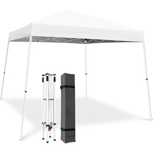 BouPower 10x10 Pop Up Canopy Tent,Outdoor Canopy Beach Tent Slant Legs with Storage Bag, Folding Portable Gazebo, Instant Shelter Tents for Events, Parties, Camping, White