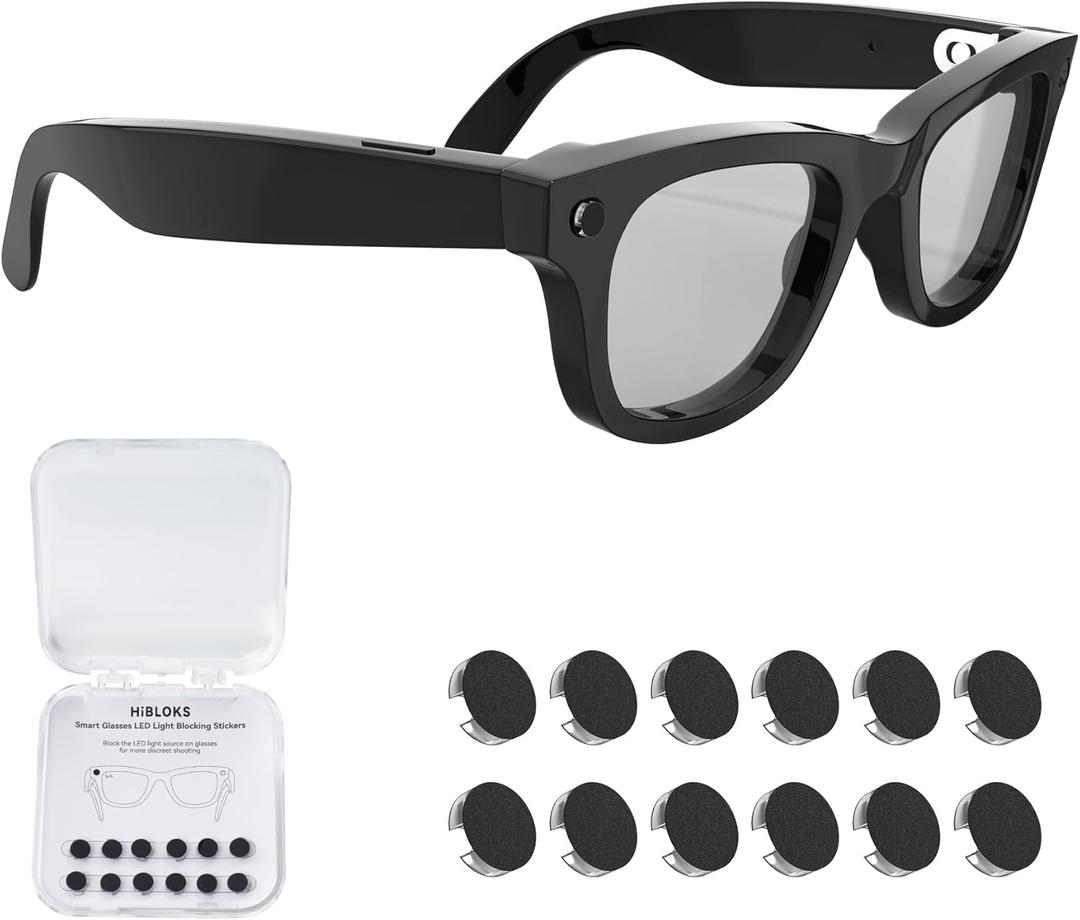 12Pcs LED Light Blocking Stickers Compatible with Ray-Ban Meta Wayfarer/Skyler/Headliner (Gen 2) & Oakley Meta HSTN Smart Glasses Accessories, Low-Tack Restickable Blackout LED Light Covers Sticker