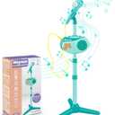 Kids Bluetooth Karaoke Machine with Adjustable Stand, 5-in-1 Karaoke Microphone Toy with Voice Changer, Singing Recorder, Speaker & Lights  Birthday for Girls Boys-Green