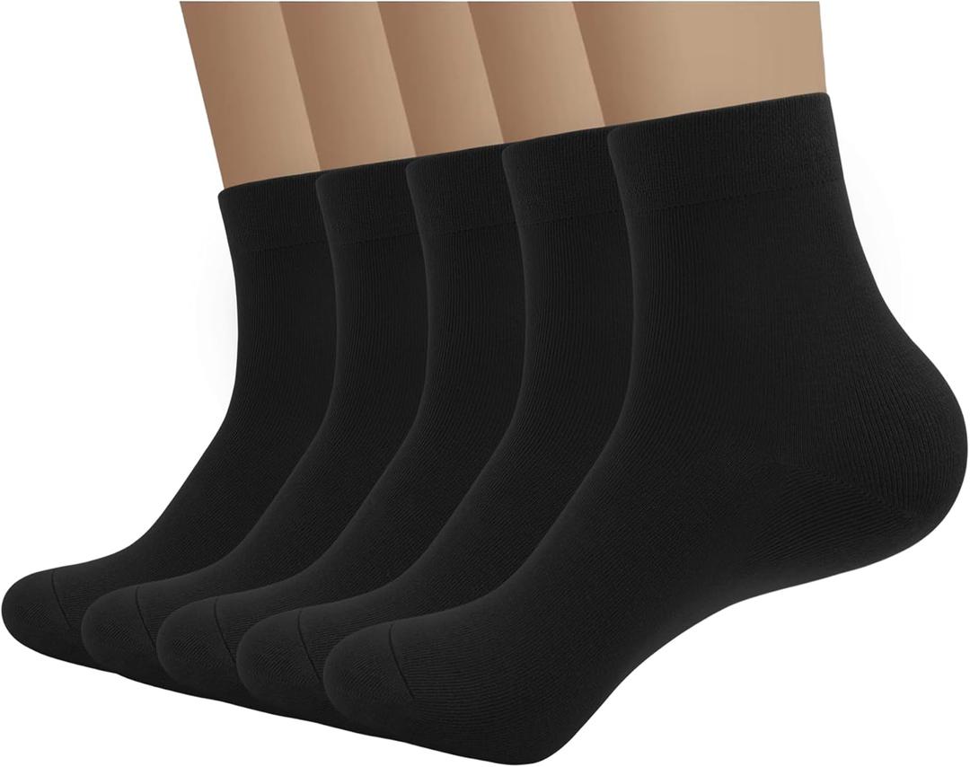 SERISIMPLE Viscose Bamboo Men's Breathable Quarter Thin Ankle High Socks - Comfort Cool Soft 5 Pairs (X-Large, Black)