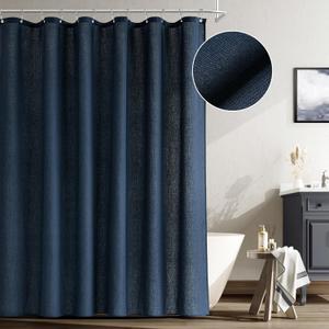 Naturoom Navy Blue Shower Curtain for Bathroom, Linen Textured Weighted Hem Cloth Shower Curtain Set with Hooks, Simple Hotel Luxury Men Nautical Bath Accessories Decor,72x72, Dark Blue
