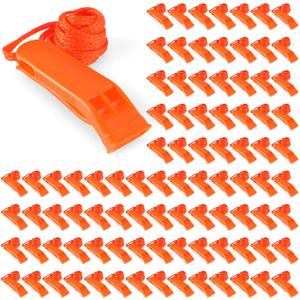 100 Pieces Emergency Whistles with Lanyard Safety Survival Whistles Loud Blast for Safety Camping Hiking Boating Hunting Survival Rescue Signaling (Orange)