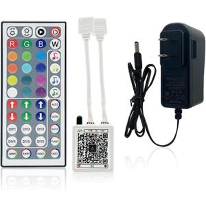 KEXU 44 Key RGB LED Strip Lights IR Remote Control,Remote Receiver for RGB LED Light Strip, 24V Power Adapter for LED Lights for Bedroom