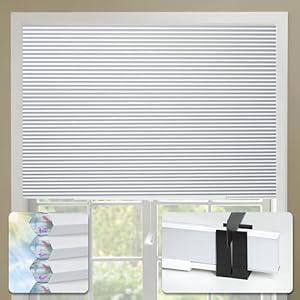 Blankendon Cellular Shades No Tools No Drill Custom 39" W(27"-39") x 72" H Honeycomb Blinds Blackout for Window Easy Cutting Telescopic Track Cellular Blind Pearl White