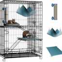 3-Tier Cat Cage Indoor: Medium Cat Enclosure Pet Playpen Detachable Metal Wire Kennel Collapsible Crate with Scratching Post & Plush Pads & Hammock for Cats Kittens