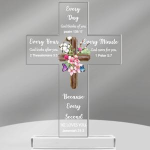Chunful Acrylic Christian Jesus Gift for Women Men Acrylic Standing Cross Religious Inspirational Gifts with Bible Verse and Prayers Sunflower Cross for Friends Mom Wife Colleague(Fresh Style)