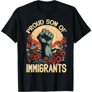 Proud Son of Immigrants Diversity Heritage Gift T-Shirt (XL, Black)