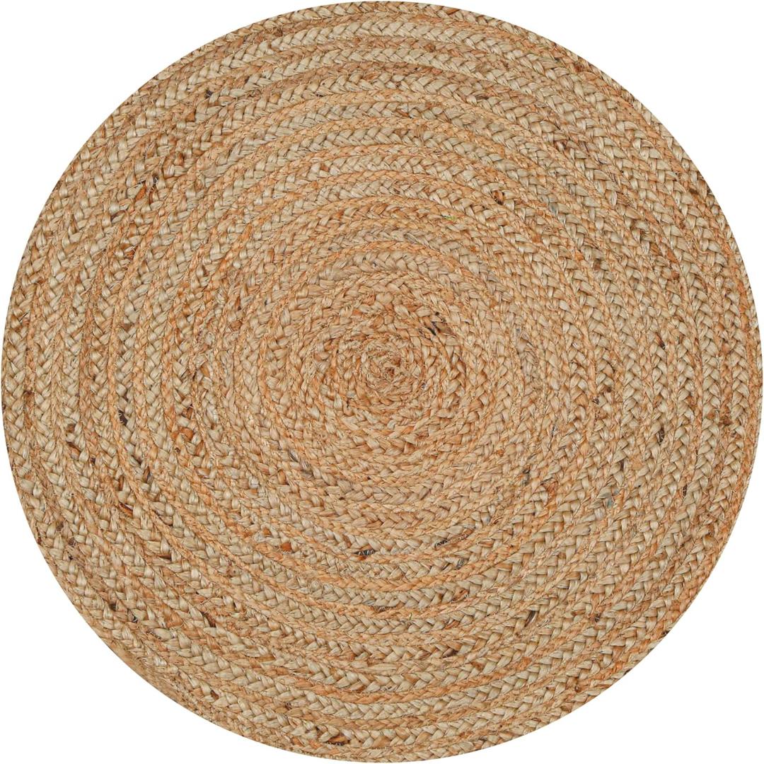 Hand Woven Jute Area Rug - 2' Round - Rustic Beige Reversible Farmhouse Rugs for Living Room, Bedroom, Kitchen - Vintage Natural Braided Entry Floor Dcor Circle Boho Small Round Rugs 2 feet