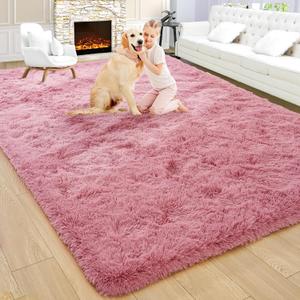 Noahas Fluffy 5x8 Blush Rugs for Bedroom Girls,Shaggy Area Rugs for Living Room,Thick Shag Throw Floor Carpet,Soft Non-Slip Dorm Nursery Kids Rug Home Decor Aesthetic