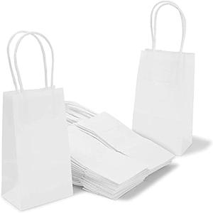BLUE PANDA Small Kraft Paper Gift Bags with Handles (White, 3.5 x 6.25 in, 50 Pack) - White Paper Bag with Handle