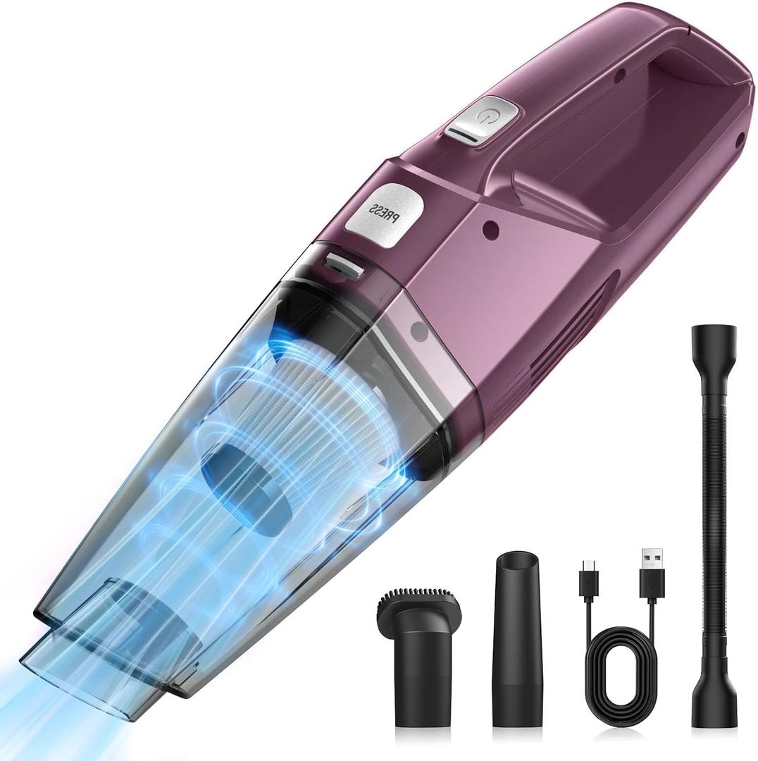 Handheld Vacuum Cordless  Car Vac Portable with 8KPA & Multi Accessories & Low Noise, Lightweight Hand Held Vacuum Cordless Rechargeable for Car/Home/Dust/Pet Hair, Mine Portable Vacuum (Iris Purple)