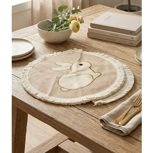 Gandeer Easter Placemats Set of 6 Embroidered Bunny Place Mats 15 Inch Round Spring Rabbit Placemats Rustic Vintage Washable Table Mats for Easter Table Home Party Decoration
