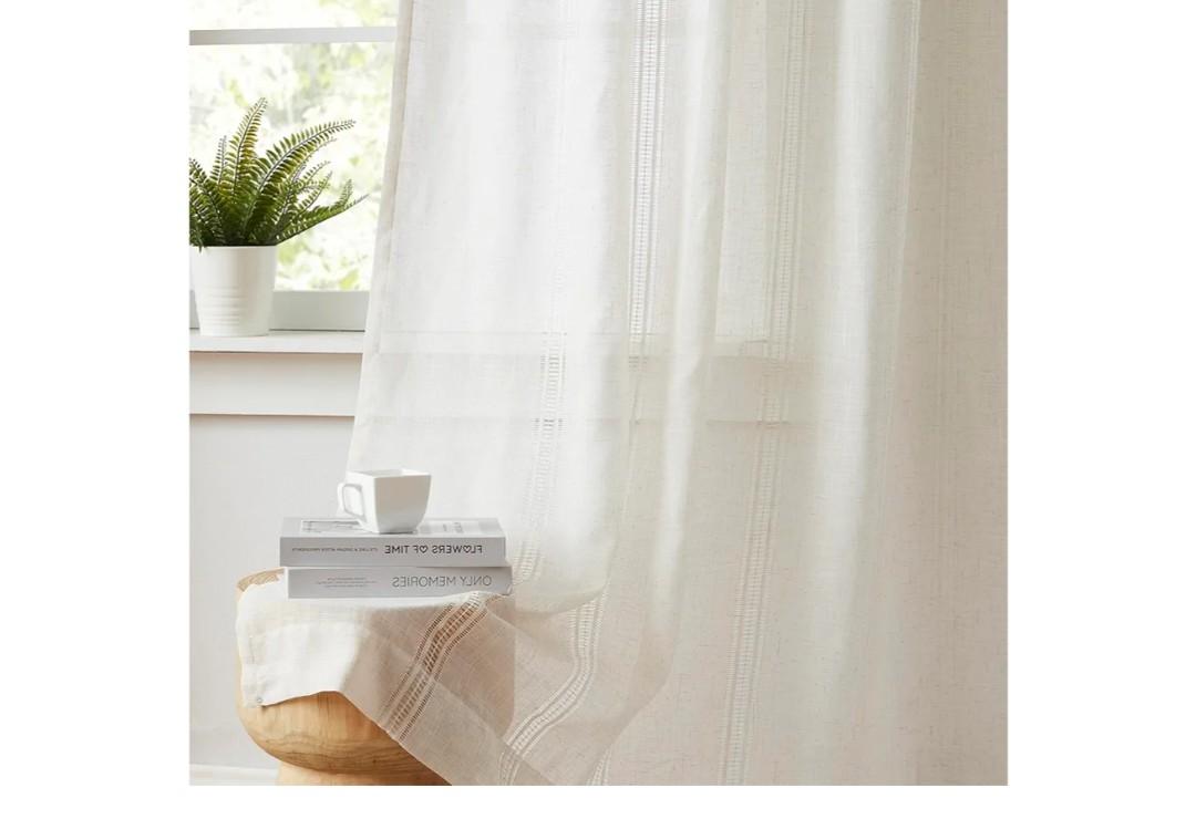 Kayne Studio Natural Boho Semi Sheer Pinch Pleated Curtains,Light Filtering Farmhouse Window Curtains for Living Room,84 inches Pinch Pleat Drapes with 18 Hooks 36"Wx84"L,Linen Blended,2 Panels,Beige