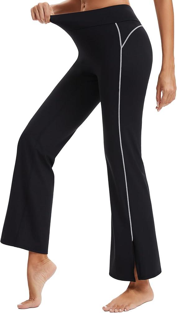 VME High Waist Yoga Wide Leg Pants - Tummy Control Workout Running Flared-Leg Yoga Legging for Women Black, XS