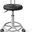 Chair with Wheels PU Leather, with Backrest, Height Adjustable, 360 Swivelling Armless Barstool with Footrest, Ideal for Pubs, Restaurants, Offices, Homes, Tattoos, Massages (Black), 15.74 inches x 12.59 inches x 33.46 inches
