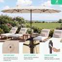 JEAREY 15ft Large Patio Umbrella with Base, Outdoor Rectangle Umbrella Double-Sided Market Umbrella with Stand for Pool, Deck, Backyard and Garden, Beige