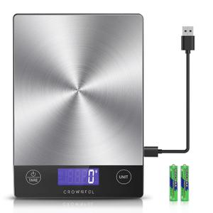 CROWNFUL Rechargeable Food Kitchen Scale, 15kg/33lb Digital Scale, Weight Grams and Ounces for Baking and Cooking, Type-C Charging, LCD Display, 304 Stainless Steel
