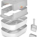 Stainless Steel Sifting Litter Box with Lid, Metal Litter Pan with Scoop for Big Cats Multi Cat, Extra Large Cats Litterbox Odor Control Easy Clean (23 * 15.7 * 16.7inch-Full Enclosed, X-Large)