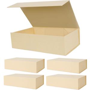 Aimyoo Striped Brown Magnetic Gift Boxes with Lids 10.5x7x3 in, Medium Bridesmaid Groomsman Proposal Box, Rectangle Collapsible Box for Present Graduation Birthday Storage 5 Pack