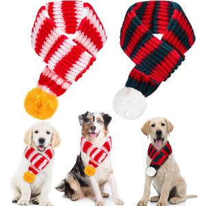 2 x JaGely 2 Pieces Christmas Dog Knitted Scarf Holiday Cute Scarf for Small Medium Cat Xmas Winter Dog Bandanas Decor for Pet(Red and White, Red and Green,Striped)