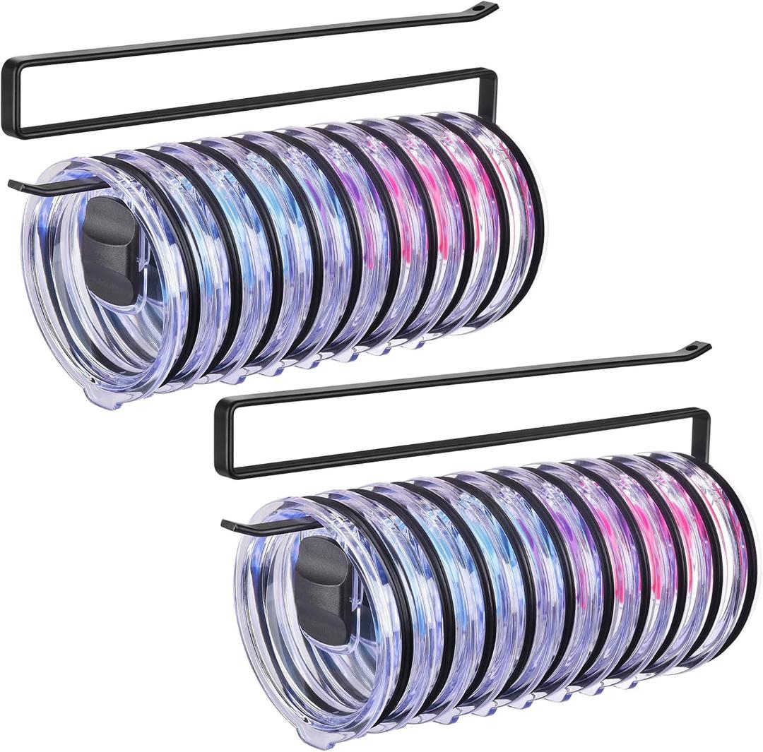 LWGFIO 2Pack Tumbler Lid Organizer, Kitchen Space-Saving Cup Holder, Organizers for Under Cabinet Storage, No Glue or Drilling Required (Black)