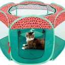 Furhaven Portable Dog Playpen Cat Tent, Pet Playground,Kennel Foldable Indoor Outdoor Zippered Puppy Crate - Green & Pink, Small