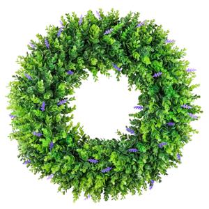 facdiwok 20 Inch Artificial Boxwood Wreath with Purple Lavender, Green, 20 Inch