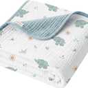 Konssy Muslin Baby Blankets for Girls Boys, 100% Cotton Crib Blanket for Baby Infant Toddler, Super Soft and Lightweight Nursery Blankets 40"x36" (Elephant)