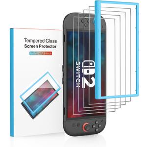 4 Pack Tempered Glass Screen Protector for Nintendo Switch 2 7.9 inch 2025, with Easy Installation Frame, Bubble Free, HD-Clear, Anti-Scratch, Touch Sensitive, Full Coverage Switch 2 accessories