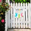 5 x Easter Welcome Wreath, Cute Bunny Happy Easter Signs for Front Door, Wooden Decorations Home Decor Porch Window Wall Farmhouse Indoor Outdoor
