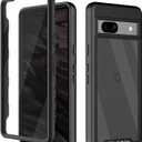 wahhle Compatible with Google Pixel 7A Case, Built in Screen Protector Full Body Shockproof Slim Fit Bumper Protective Phone Cover Men Women-Black/Clear