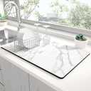 Rnivvi Dish Drying Mat for Kitchen Counter, XL 15 x 24" Cute Marble Super Absorbent Draining Pad, Non-Slip Heat Resistant Coffee Bar Mats for Coffee Machine Station Accessories, White Dish Rack Pad