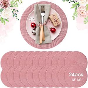 Buryeah 12 Inch Round Place Wedding Circle Woven Place mats Boho Decor Washable Dining Table Mats Table Scape Hosting Friends for Birthday Dinner Parties(Pink,10 Pieces)