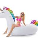 Jasonwell Giant Inflatable Unicorn Pool Float Floatie Ride On with Fast Valves Large Rideable Blow Up Summer Beach Swimming Pool Party Lounge Raft Decorations Toys for Kids Adults