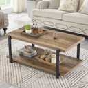 FOLUBAN Industrial Coffee Table with Shelf, Wood and Metal Rustic Cocktail Table for Living Room, Oak, 42.1 inch