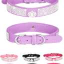 Bling Dog Collar for Small Medium Large Dogs, Crown Rhinestone Dog Collars for Girl and boy Dog, Diamond Puppy Collars, Adjustable Leather Suede SOFE Cat Collar (L(15"-18.1"/38CM-46CM), Purple)