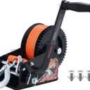 OPENROAD 3500LB Boat Trailer Winch - Heavy Duty Hand Winch with 32 FT Orange Strap, 2-Way Ratchet With 4:1/8:1 Gear - Ideal for Boat, Truck, Trailer, RV, ATV and Jet Ski - Includes Installation Screws