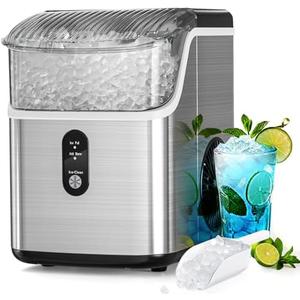 Antarctic Star Nugget Ice Maker Countertop, Chewable Nugget Ice Machine with Automatic Cleaning, Fast Ice Making 34Lbs/24H, One Click Operation for Office/Home/Bar (Stainless Steel Silver)
