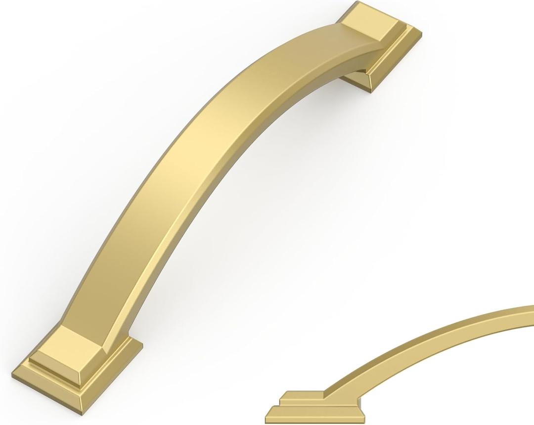 Amerdeco 10 Pack Brushed Gold Cabinet Pulls 3.75 Inch(96mm) Hole Centers, Handles for Kitchen Cabinet Hardware, Arch Cabinet Handles for Bathroom ZH0016