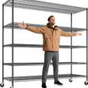 REIBII 85.7"H Garage Shelving 2998LBS Storage Shelves with Wheels&Feet,5 Tier Garage Shelves Heavy Duty Adjustable Wire Shelving for Basement Commercial Industrial Pantry, 85.7"H X 55.5"W X 24.2"D