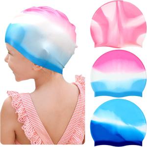 Zhanmai 3 Pieces Kids Swim Caps for Long Hair Silicone Swimming Cap for Girls Boys Kids Teens with Long Curly Hair Braids Dreadlocks Large Waterproof Swim Hat (Mixed Colors)