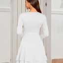 ZAFUL Womens Long Sleeve Ruffle Mini Dress Bodycon Ruched Waist Corset Short Cocktail Party Dresses (White, S)