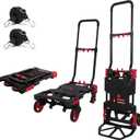 Folding Hand Truck 330lbs Capacity Heavy Duty Dolly Cart with 2 Elastic Bungee Rope,4 Rubber Wheels,Retractable Handle,Convertible Portable Cart Luggage,Travel,Moving,Shopping,Office Use.