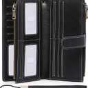 GOIACII Womens Wallets Large Capacity Credit Card Holder Rfid Wallet Women Double Zipper Pocket Leather Bifold Ladies Wristlet Clutch Wallet (A03-Black)