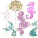 48pcs mermaid Party Decoration Supplies-Adorable Glitter Mermaid Theme Cupcake Topper, Perfect For Birthday Party, Baby Shower, Mermaid Theme Party(mermaid tail, starfish, mermaid, shell)