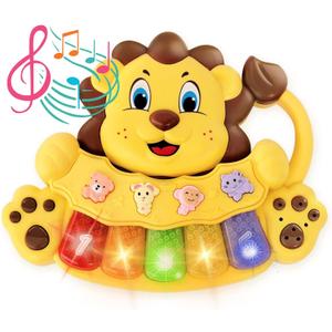 S&C Adorable Lion Baby Piano Toy – 5 Different Numbered and Colored Keys That Light Up – Touch and Teach Piano Keyboard for Kids w/ 3 Play Modes Toy Piano for Toddlers 18+ Months Old