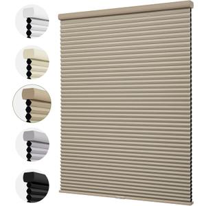 MiLin Cordless Cellular Shades 1.5 Inches Cell Cellular Blinds for Indoor Window Pull Down Honeycomb Blinds Thermal Insulated for Home, Office, Bedroom (Blackout Brown, 34" W x 64" H)