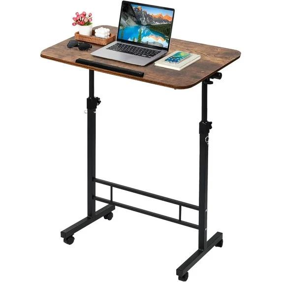 Small Standing Desk Adjustable Height, Rolling Computer Desk, Mobile Standing Desk with Wheels, Portable Stand Up Desk,Tall Computer Table, Adjustable Desktop Sit Stand Desk (24"x16",Rustic Brown)